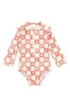 Miles The Label Kids' Mermaid Long Sleeve One-piece Rashguard Swimsuit In Coral