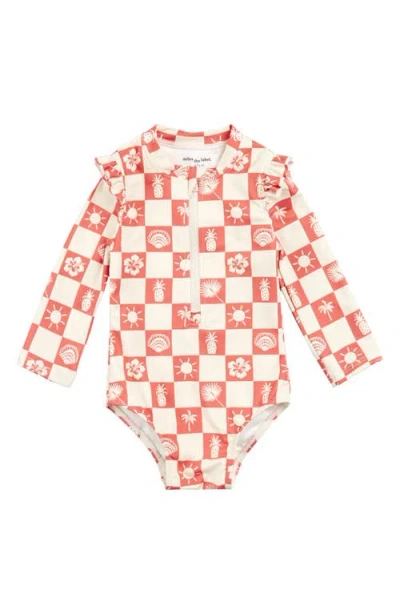 Miles The Label Babies'  Kids' Mermaid Long Sleeve One-piece Rashguard Swimsuit In Coral