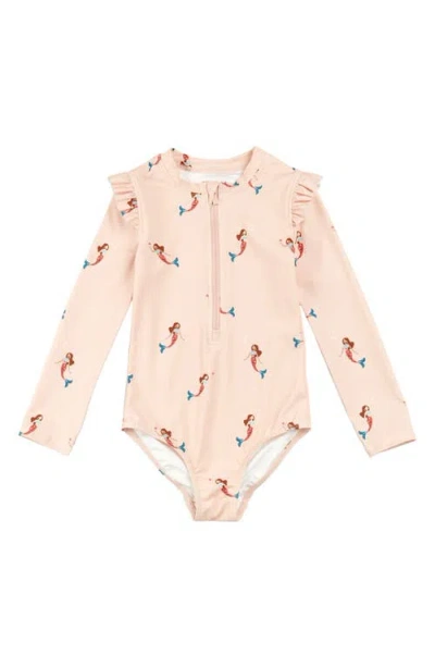Miles The Label Kids' Mermaid Long Sleeve One-piece Rashguard Swimsuit In Light Coral