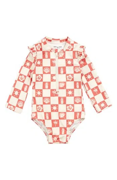 Miles The Label Kids' Mermaid Long Sleeve One-piece Rashguard Swimsuit In Pink