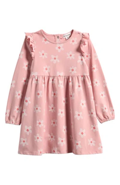 Miles The Label Kids' Pixel Daisies Stretch Organic Cotton Dress In Light Pink