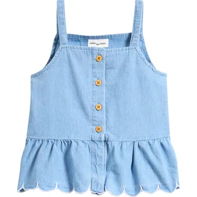 Miles The Label Babies'  Kids' Scallop Chambray Peplum Top In Blue