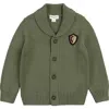 Miles The Label Kids' Shield Patch Cotton Shawl Cardigan In Green