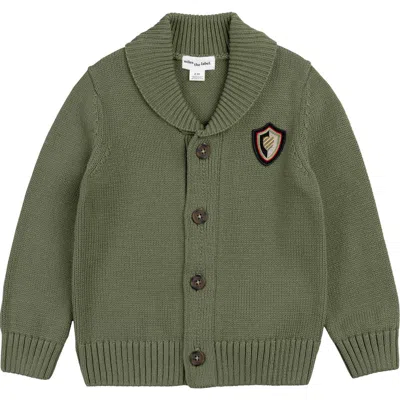 Miles The Label Kids' Shield Patch Cotton Shawl Cardigan In Green