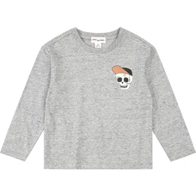 Miles The Label Kids' Skeleton Crew Long Sleeve Organic Cotton Graphic T-shirt In Gray