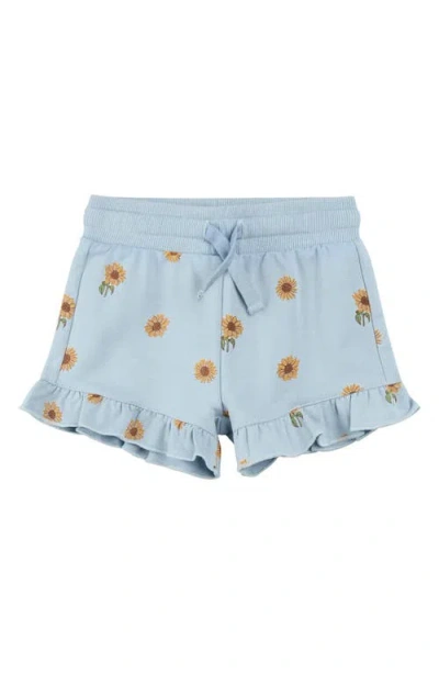 Miles The Label Kids' Sunflower Print Ruffle Hem Shorts In Light Blue Sunflower Print