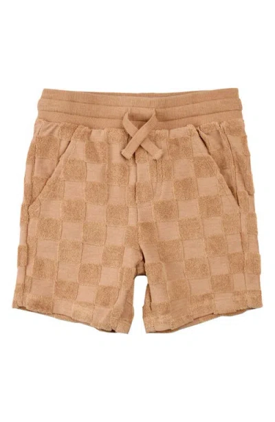 Miles The Label Kids' Textured Check Terry Cloth Shorts In Camel
