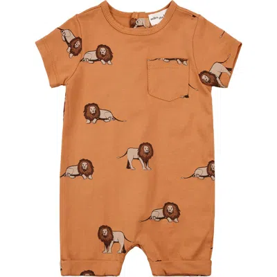 Miles The Label Babies'  Lion Print Organic Cotton Romper In Orange