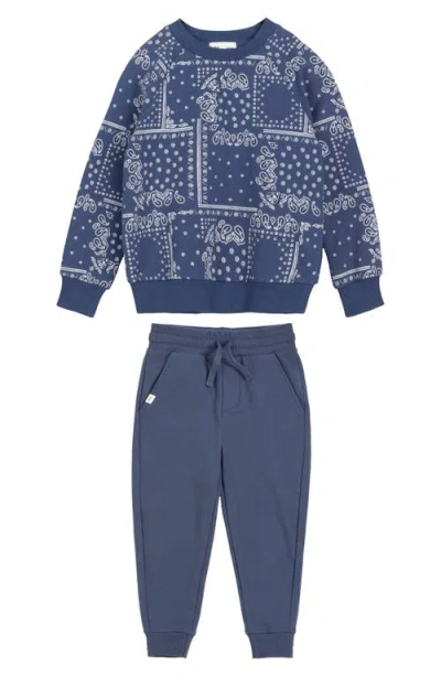 Miles The Label Babies'  Paisley Print Cotton Sweatshirt & Joggers Set In Blue Dusty