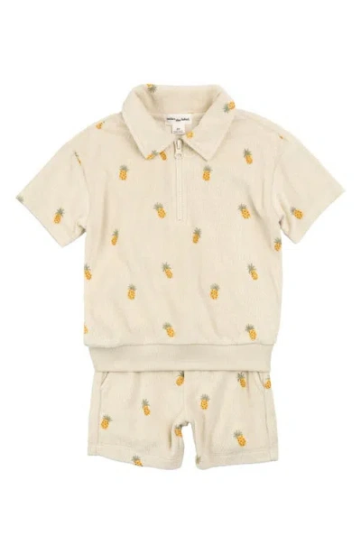 Miles The Label Babies'  Pineapple Print Terry Cloth Half Zip Polo & Shorts Set