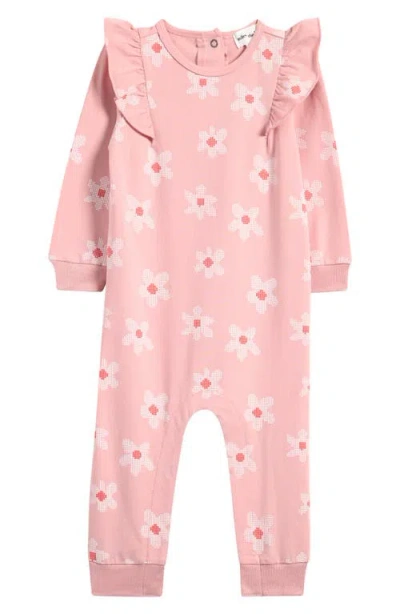 Miles The Label Babies'  Pixelated Daisies Long Sleeve Romper In Light Pink