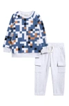 Shop Miles The Label Pixelated Sweatshirt & Cargo Joggers Set In Light Heather Grey