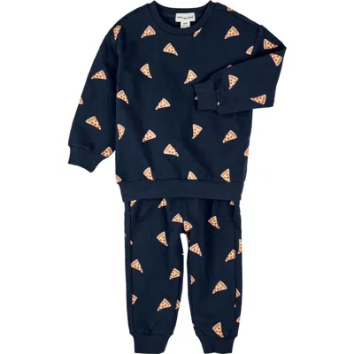 Miles The Label Babies'  Pizza Print French Terry Sweatshirt & Joggers Set In Black