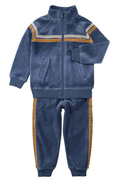 Miles The Label Babies'  Retro Velour Track Jacket & Pants Set In Blue