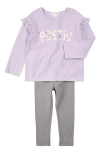 Miles The Label Ruffle Cotton Jersey Top & Leggings Set In Purple