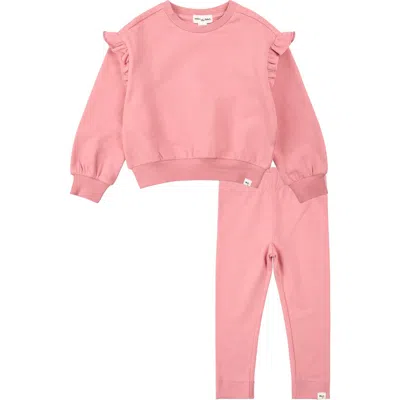 Miles The Label Babies'  Ruffle Sweatshirt & Leggings Set In Pink