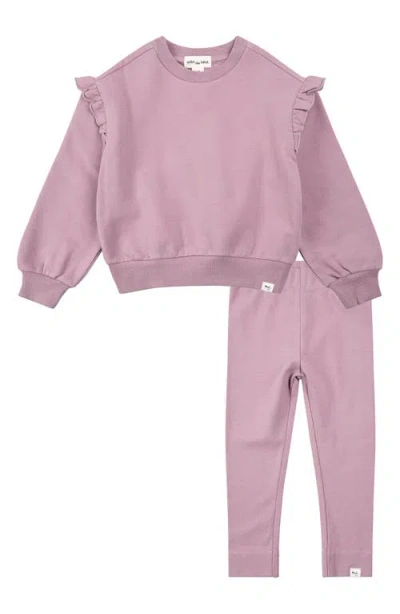 Miles The Label Babies'  Ruffle Sweatshirt & Leggings Set In Purple