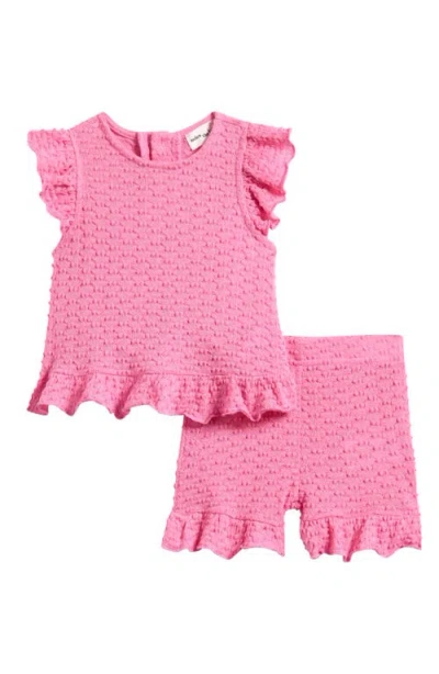 Miles The Label Babies'  Ruffle Textured Top & Shorts Set In Pink