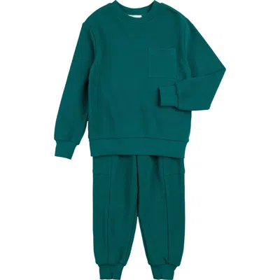 Miles The Label Babies'  Spruced Up Ottoman Rib Organic Cotton Sweatshirt & Joggers Set In Teal