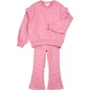 Miles The Label Strawberry Print Ruffle Sweatshirt & Flare Sweatpants Set In Pink