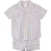 Miles The Label Stripe Organic Cotton Seersucker Button-up Shirt & Shorts Set In Camel