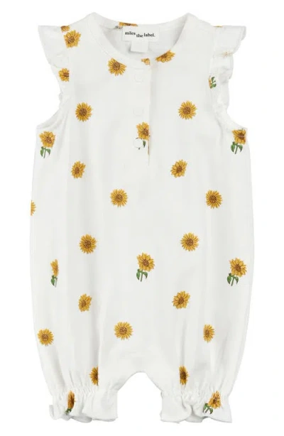 Miles The Label Babies'  Sunflower Print Ruffle Romper In Off White