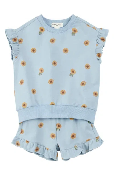 Miles The Label Babies'  Sunflower Print Sweatshirt & Shorts Set In Light Blue