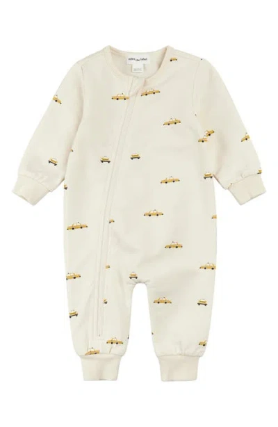 Miles The Label Babies'  Taxi Print French Terry Zip Romper In Beige