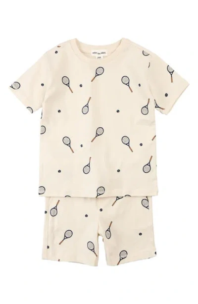 Miles The Label Babies'  Tennis Print Organic Cotton Jersey T-shirt & Shorts Set In Beige