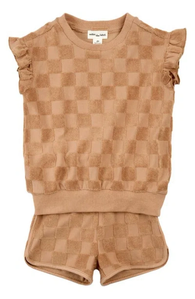 Miles The Label Babies'  Textured Check Terry Cloth Top & Shorts In Camel