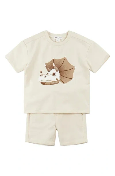 Miles The Label Babies'  Triceratops Fossil T-shirt & Shorts Set In Beige