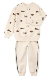 Miles The Label Varsity Print Crewneck & Joggers Set In Neutral