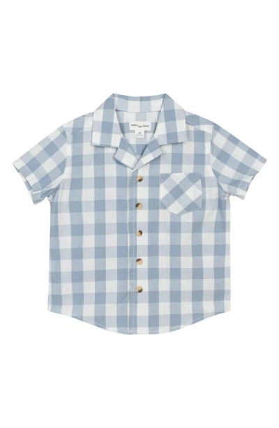 Miles Baby Kids' Check Short Sleeve Organic Cotton Button-up Shirt In Blue Dusty