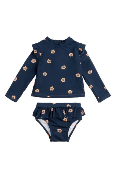 Miles Baby Kids' Print Long Sleeve Two-piece Rashguard Swimsuit In Navy