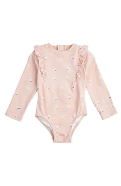 Miles Baby Kids' Ruffle Long Sleeve One-piece Rashguard Swimsuit In Pink