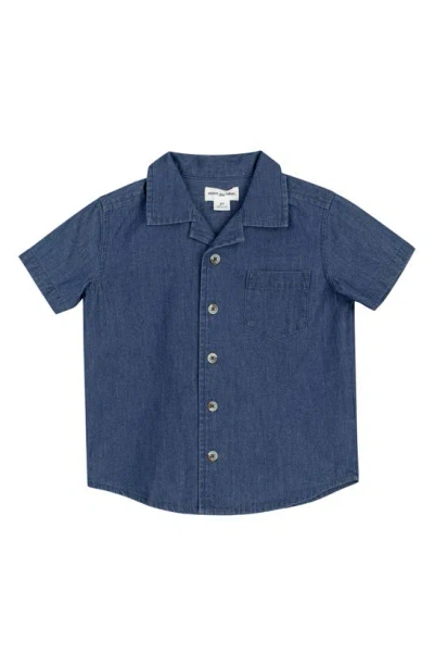 Miles Baby Kids' Short Sleeve Organic Cotton Button-up Shirt In Blue Dusty