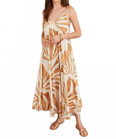 Milio Milano Abstract Leaf Print Slip Dress In Beige In Neutral