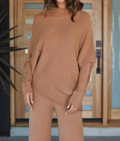 Milio Milano Asymmetrical Long Sleeve Sweater In Camel