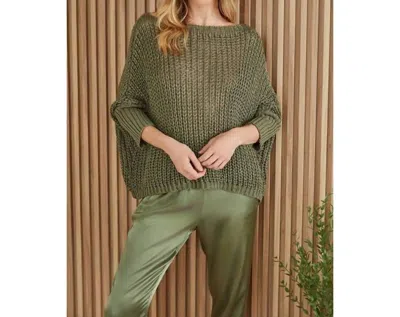 Milio Milano Boatneck Drop Shoulder Long Sleeve Sweater In Army Green