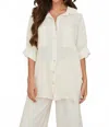 Milio Milano Button Down Roll Tab Sleeve Top In Butter In Neutral