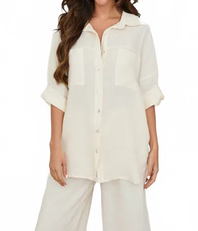 Milio Milano Button Down Roll Tab Sleeve Top In Butter In Neutral