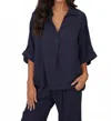 Milio Milano Camden Pinstripe Popover Blouse In Navy In Blue
