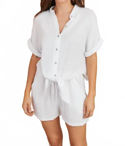 Milio Milano Cotton Gauze Button Down Tie Top In White