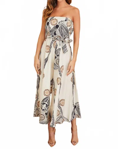 MILIO MILANO DAISY STRAPLESS ROMPER WITH TIE BELT IN BEIGE