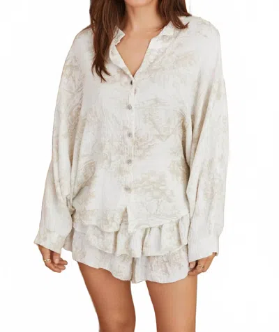 Milio Milano Floral Button Down Hi-lo Gauze Top In White/ Beige In Neutral