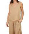 Milio Milano Fringe Hem Silky Tank Top In Camel In Brown