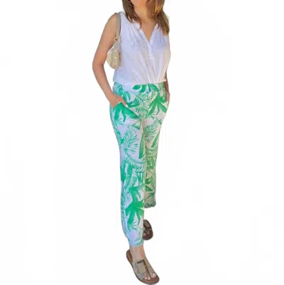 Milio Milano Hawaiian Print Fringe Hem Wide Leg Pants In White/green In Multi