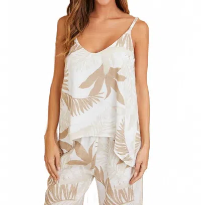 Milio Milano Hawaiian Print Linen Tank Top In White / Beige In Neutral