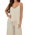 Milio Milano Italian Linen Adjustable Strap Tank Top In Beige In Neutral
