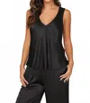 Milio Milano Italian Linen Collection V-neck Wide Strap Tank Top In Black In Multi